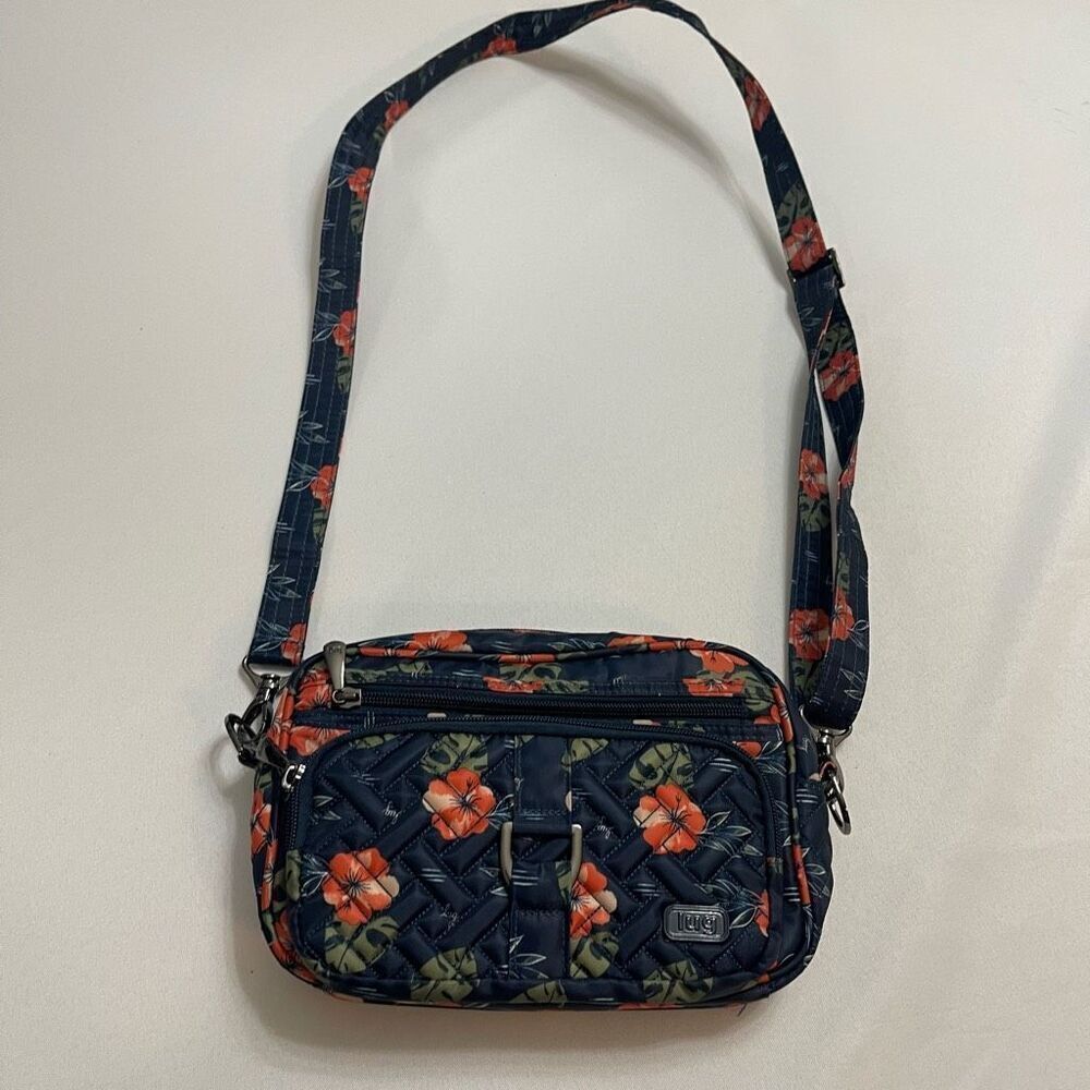 Lug Carousel Navy Blue Aloha Hibiscus Floral Purse Handbag Crossbody